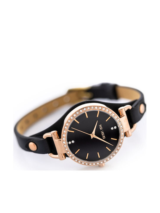Paul Lorens Women's Watch with Black Leather Strap
