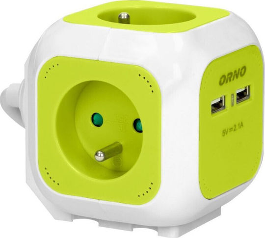 Orno PowerCube 4 Θέσεων με 2 USB-A και Καλώδιο 1.4m Πράσινο