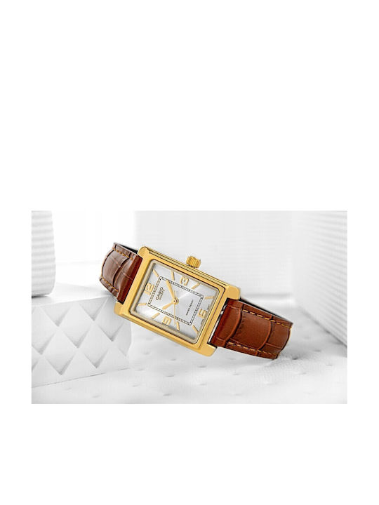 Casio Ceas Dama 27mm Baterie Cu Curea Din Piele Maro