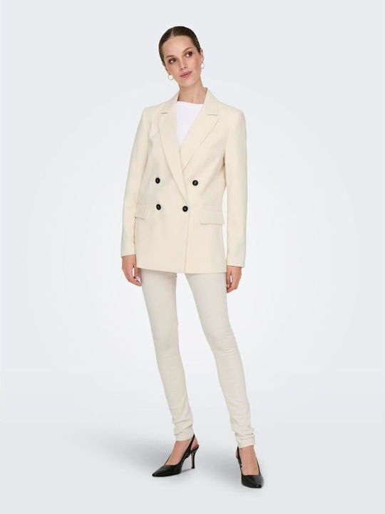 Only Long Women's Double Breasted Blazer Ecru