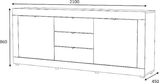 Sideboard Ocean Wooden with Drawers Charcoal 210x45x86cm