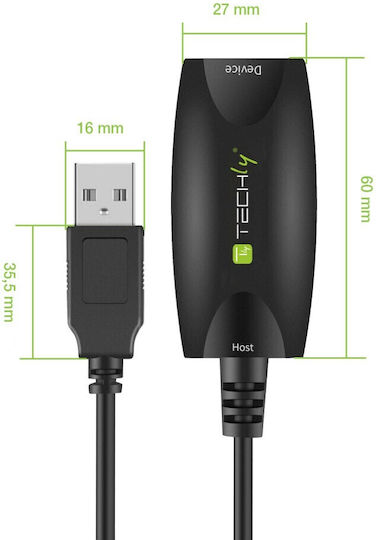 Techly Icur3050 USB3.0 SuperSpeed Активен Удължителен Кабел 5м Черен