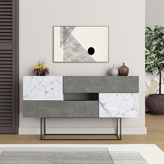 Μπουφές Amedeo Ξύλινος με Συρτάρια Γκρι / Λευκό 145x40x82cm