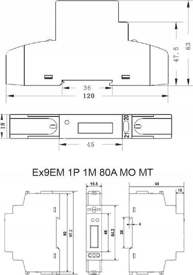 Noark 1-Pole Panel Push Switch 45A