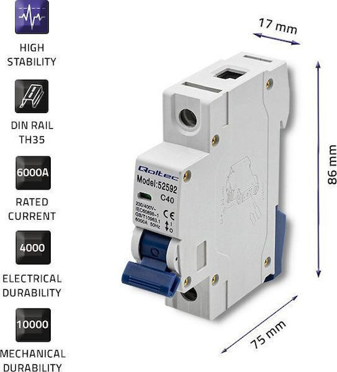 Qoltec 1-Pole Panel Push Switch 40A