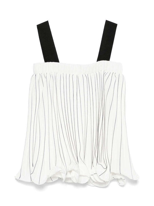 Bluză pentru copii Fără mâneci Albă -girls’ Pleated Blouse-skirt-251gj2ql1