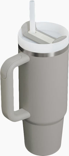 Stanley Quencher H2.0 FlowState Handled Tumbler Thermos Bottle Stainless Steel BPA Free 890ml Ash With Straw And Handle