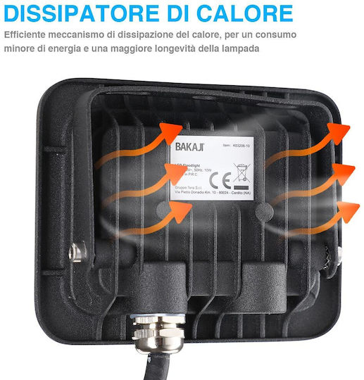 Bakaji Στεγανός Προβολέας LED 100W Ψυχρό Λευκό 6000K IP65