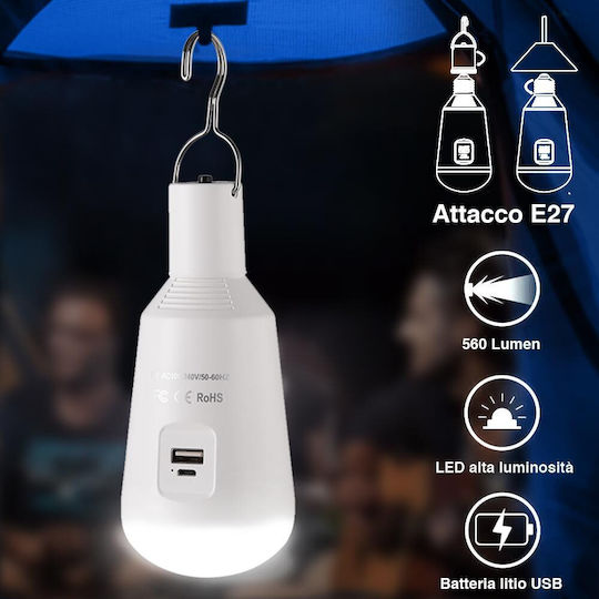Bakaji Battery Lamp USB E27 LED Light Emergency Camping Lamp Powerbank 02833491