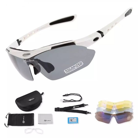 Rockbros Cycling Glasses with White Frame & Polarized / Transparent Lenses