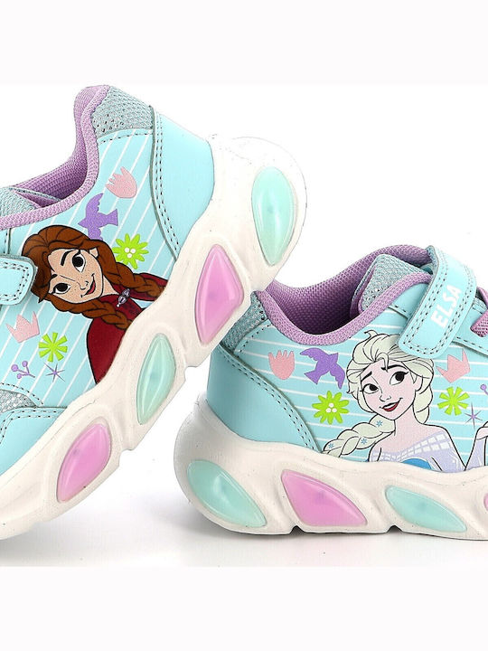 Frozen Παιδικά Sneakers με Σκρατς & Φωτάκια Τιρκουάζ