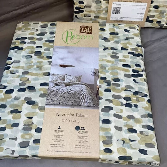 Tac Bettbezug-Set Baumwolle Doppelbett mit 2 Kissenbezügen & 1 Bettlaken 200x220 Gray