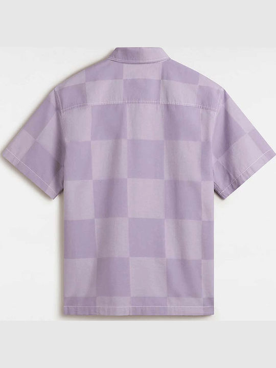 Kessler Checkerboard Short-sleeved Cotton Shirt Purple