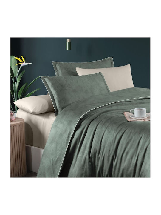 First Choice Bettbezug-Set Doppelbett mit 4 Kissenbezügen & 1 Bettlaken 200x220 Green With Cream
