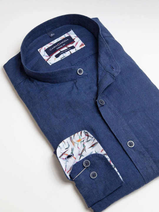 100% Langärmlig Leinen Hemd Dark Blue