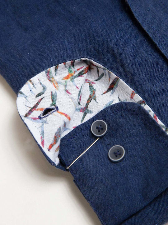 100% Langärmlig Leinen Hemd Dark Blue