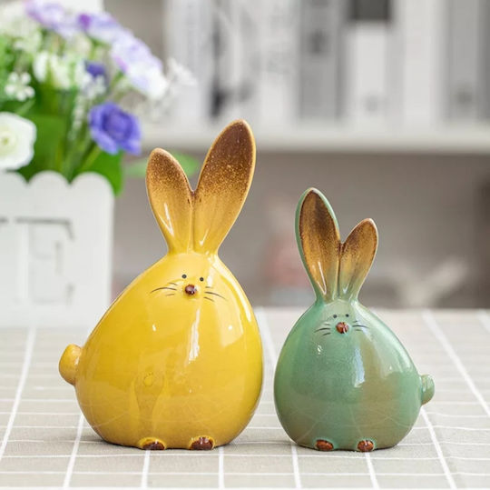 Bunnies Set 2 Ceramic Bunnies Green Yellow