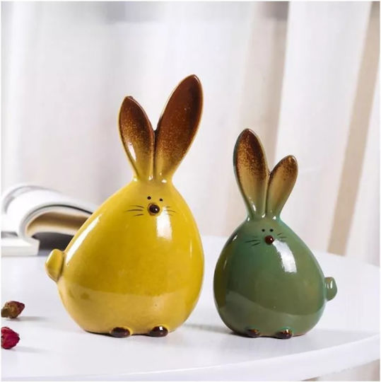 Bunnies Set 2 Ceramic Bunnies Green Yellow
