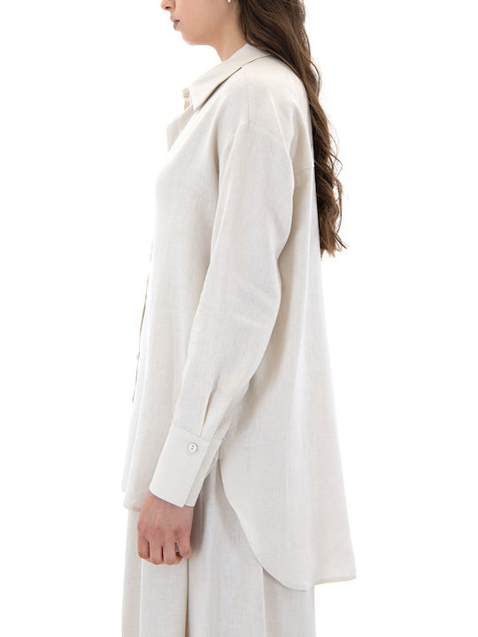 Shirt Women's Linen Long Sleeve Shirt Beige