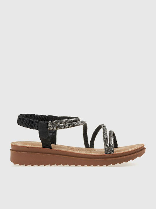 Leather Women's Flat Sandals in Black Color