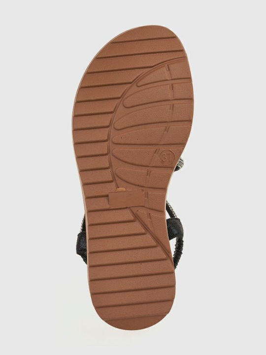 Leather Women's Flat Sandals in Black Color