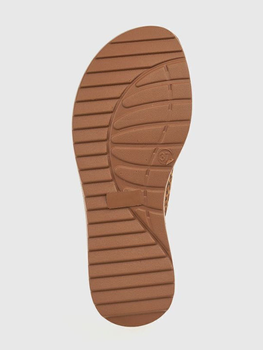 Leather Women's Flat Sandals in Beige Color