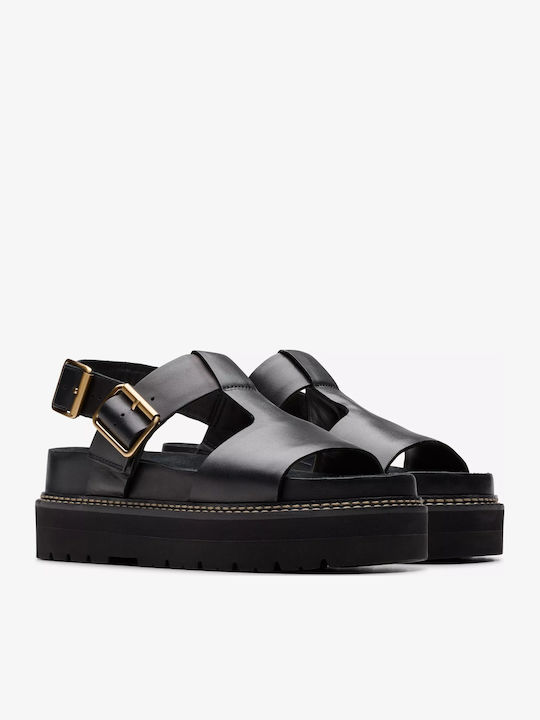 Orianna Leather Women's Flat Sandals with Strap in Black Color