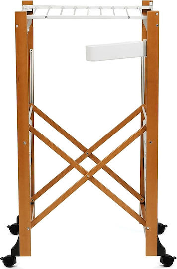 Folding Floor Clothes Drying Rack Wooden with Wheels with Hanging Length 30m