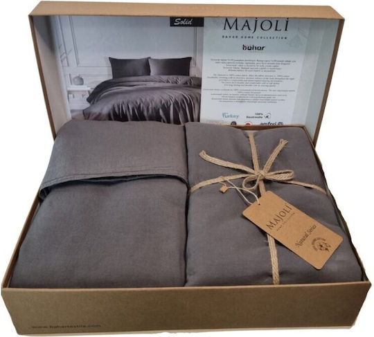 Majoli Bahar Duvet Cover Set Double with 2 Pillowcases & 1 Sheet 200x220 Natural Solid Dark Gray