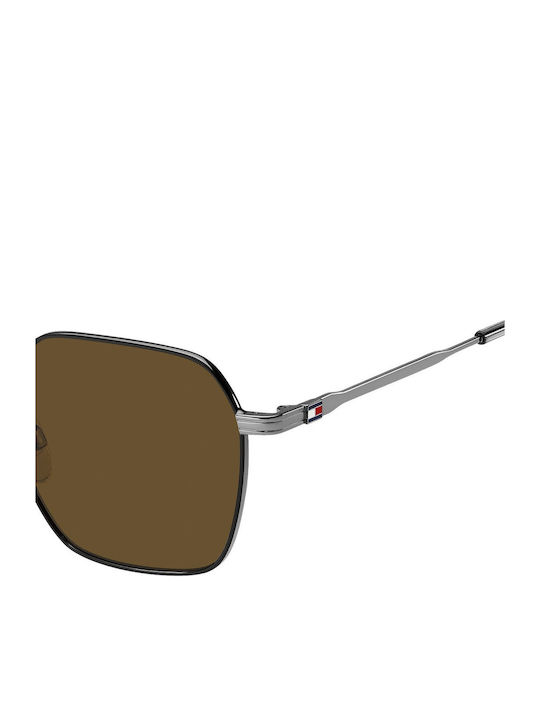 Tommy Hilfiger Unisex Sunglasses with Gray Metal Frame and Brown Lens