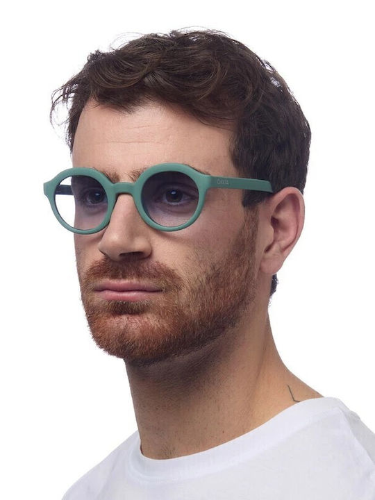 Okkia Lauro Unisex Sunglasses with Brown Tartaruga Plastic Frame and Turquoise Lens