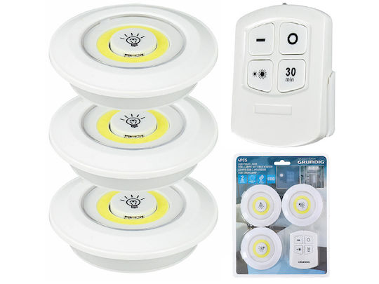 Set 3 Led Lamps 3w Cob Remote Controlled Battery Operated White