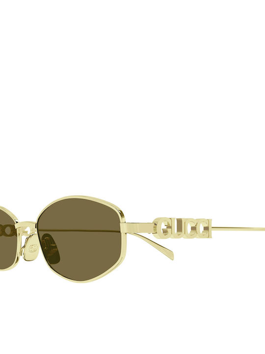 Gucci Women's Sunglasses with Gold Metal Frame and Brown Lens GG1802S 005