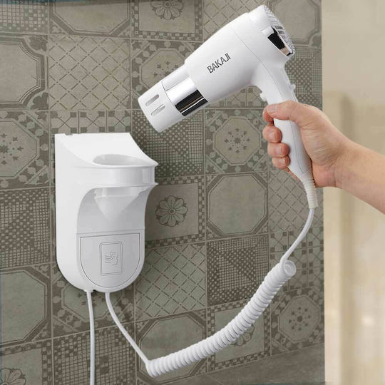 Bakaji Silver Hotel Hair Dryer 1.6kW with Spiral Cable up to 14.5cm