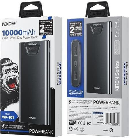 WK WP-101 Power Bank 10000mAh 12W с 2 USB-A порта Черен