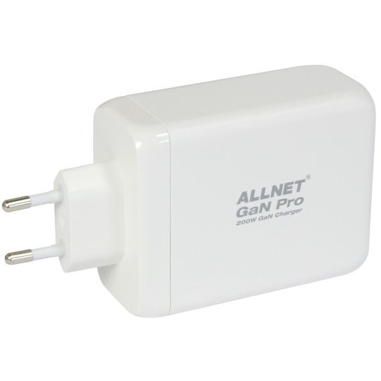 Allnet Allnet GaN Handyladegerät ohne Kabel mit USB-A Ausgangsanschluss und 3 USB-C Ausgangsanschlüsse 200W Stromlieferung Weiß