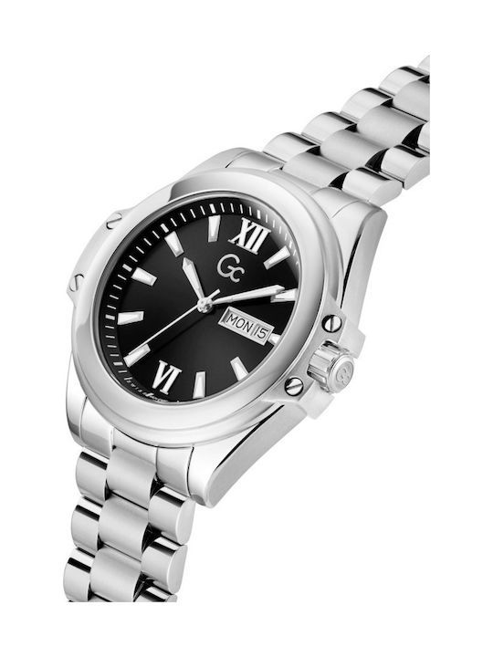 GC Watches Ανδρικό Ρολόι 43mm Μπαταρίας με Ασημί Μεταλλικό Μπρασελέ