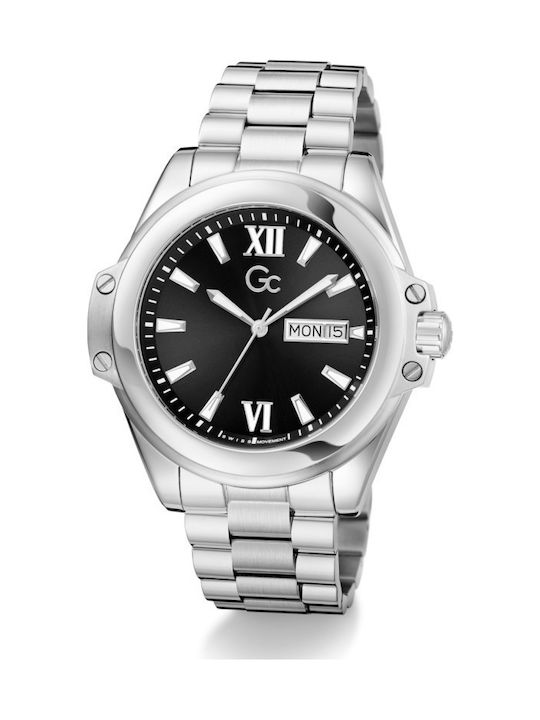 GC Watches Ανδρικό Ρολόι 43mm Μπαταρίας με Ασημί Μεταλλικό Μπρασελέ