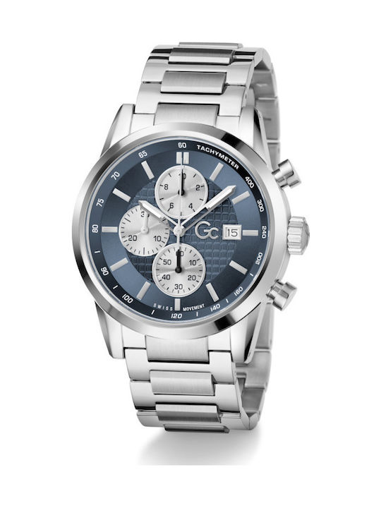 GC Watches Ανδρικό Ρολόι 42mm Χρονογράφος Μπαταρίας με Ασημί Μεταλλικό Μπρασελέ