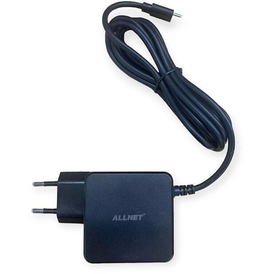 Allnet Φορτιστής με Ενσωματωμένο Καλώδιο GaN USB-C 45W Power Delivery / Quick Charge 3.0 Μαύρος