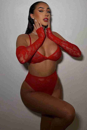 Merry See Sexy Dessous-Set Spitzenhandschuhe Rot