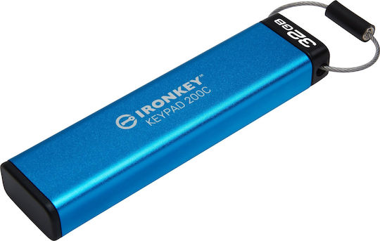 Kingston IronKey Keypad 200C 32GB USB 3.2 Stick με σύνδεση USB-C Μπλε