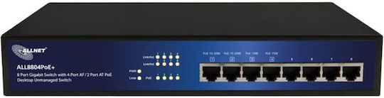 Allnet ALL8804PoE+ Unverwaltet L2 PoE+ Switch mit 8 Ports Gigabit (1Gbps) Ethernet