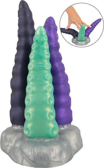 Beasty Cocks Triple Tentacle Dildo Стъклено дилдо Със смукателна чашка Сребрист 22см