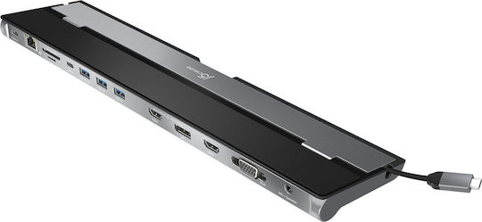 J5 Create USB-C Stație de andocare cu HDMI/DisplayPort 4K PD Ethernet și conexiune 3 monitoare Negru (JCD543P)