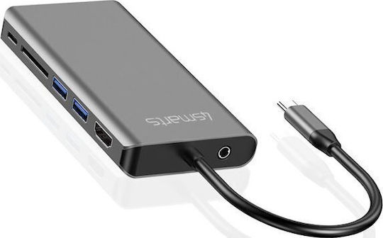 4Smarts USB-C Docking Station με HDMI 4K PD Ethernet και σύνδεση 2 Οθονών Γκρι (458723)