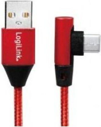 LogiLink Unghi (90°) / Braided USB 2.0 Cablu USB-C bărbătesc - USB-A Roșu 1m (CU0146)