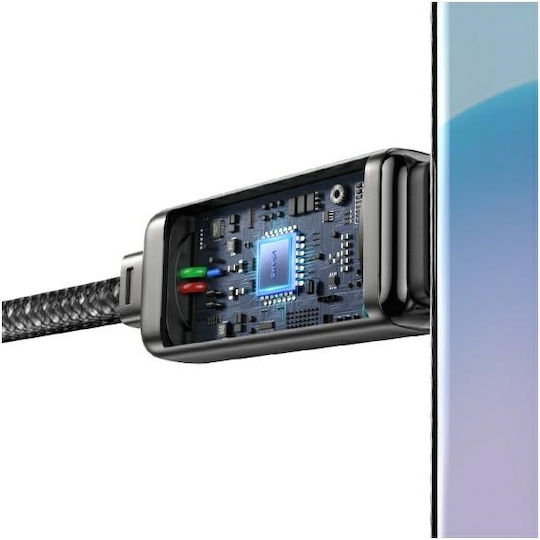 Usams Cablu USB 2.0 Braided / LED USB-C Masculin - USB-C 100W PD Alb 1.2m SJ744USB02
