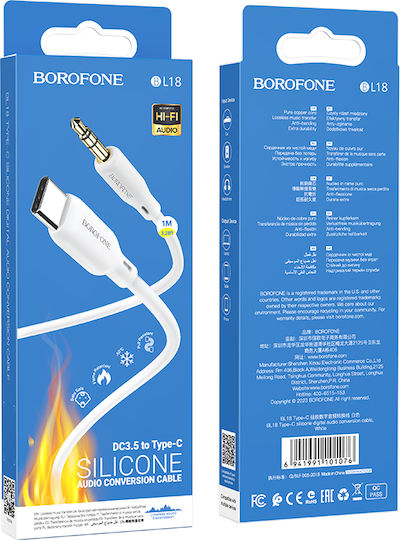 Borofone USB 2.0 Cable USB-C male - 3.5mm White 1m