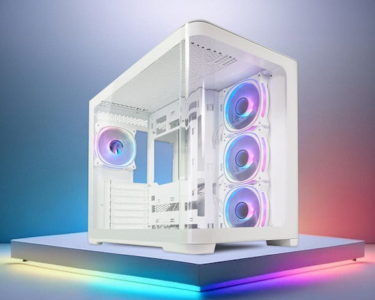 LC-Power Gaming 8001W Pro-Storm Light Midi Tower Компютърна кутия със страничен прозорец и RGB осветление Бял